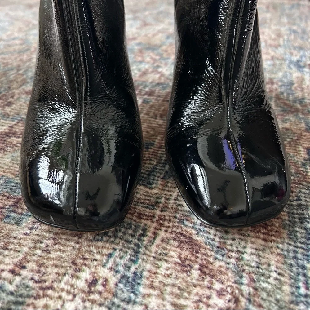 Rag & Bone Ellis Black Patent Leather Heel Ankle Zipper Square Toe Boot 11 / 41